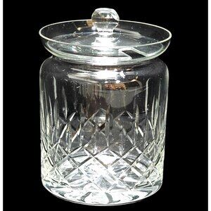 Cut Crystal Honey Jar 4" Lid jam container vtg diamond cut glass elegant serving